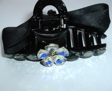 2 SIDED BLACK AND WHITE SILK BOW AND JEWELED FLORAL HAIR CLAW CLIP NWT