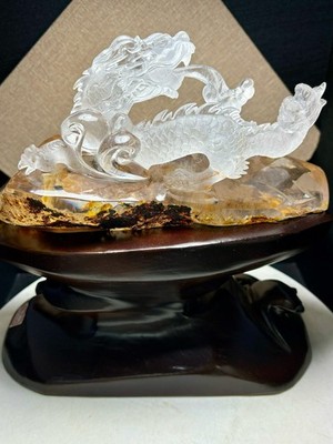 8.33LB Top Natural Yellow Gum Quartz Carved Crystal Dragon Skull Healing + Stand