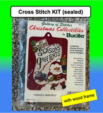    Counted Cross Stitch Kit Seasons Greetings Santa Claus w/ wood Frame NEW NIP
