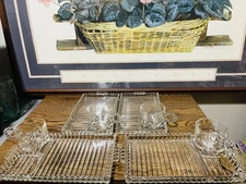 Hazel Atlas Sip Snack & Smoke Clear Glass Luncheon Plate With Cup, one set