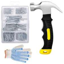 376pcs Hardware Nails Assortment Kit with 8oz Small Claw Hammer, Mini Hammer ...