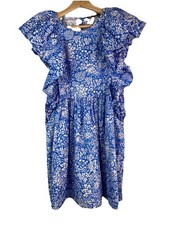 Zara Women's S Blue White Floral Layered Butterfly Sleeve Mini A-Line Dress