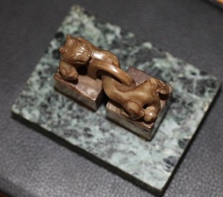 Antique Chinese carved jade chop seal & stand 19th century Qing Dynasty. FINE.