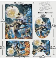 12608 Jack Skellington Nightmare Bathroom Rugs And Shower Curtain With Hooks.