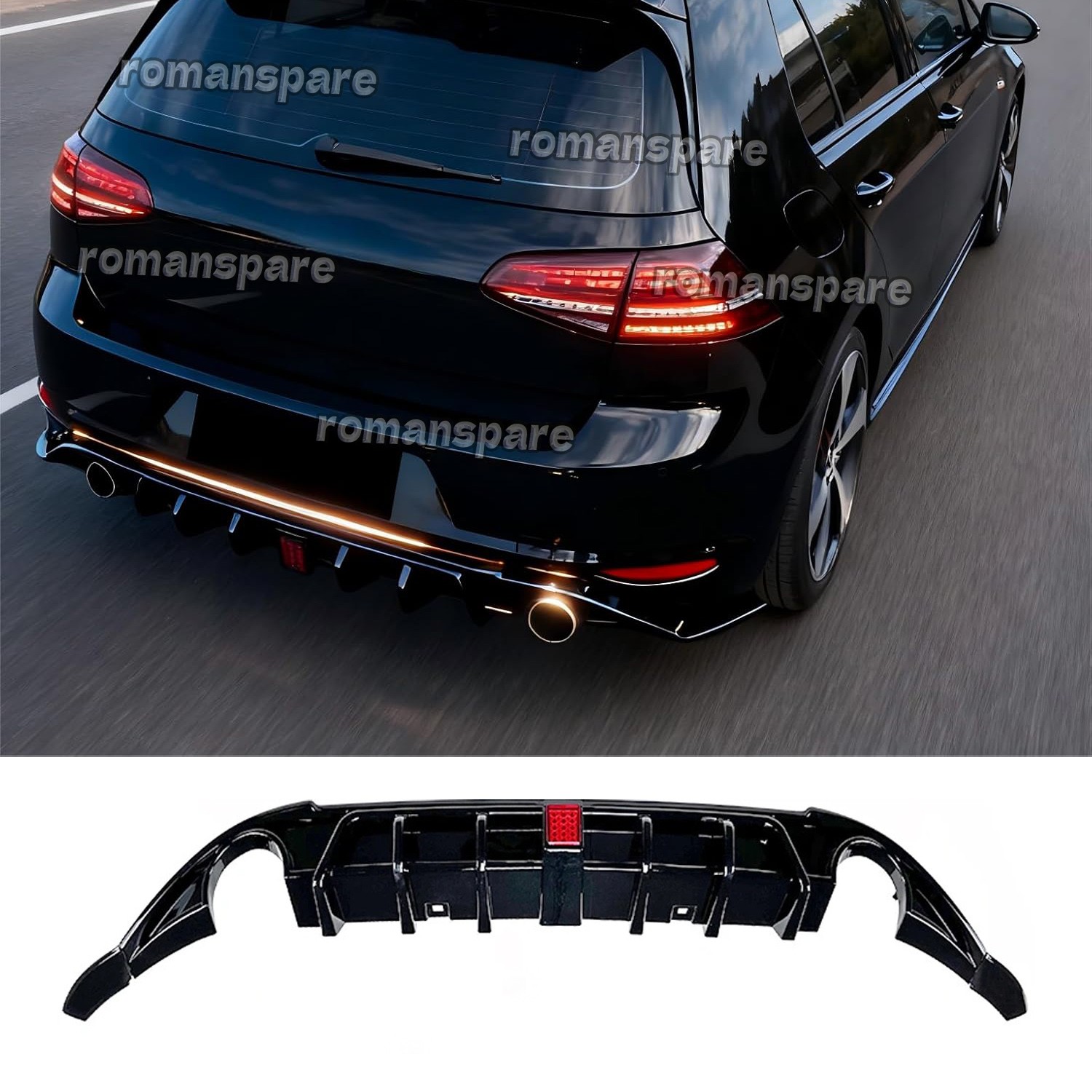 Rear Bumper Diffuser Lip W/ Light Body kit For 14-17 Golf 7 MK7 GTI GTD ...