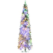 6' Downswept Slim Snow Artificial Christmas Tree with LED Lights