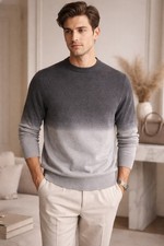Men Theory Hillies Crew 100% Cashmere Sweater XL Black/Grey Ombre Quiet Luxury