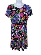 Lauren Ralph Lauren XL Dark Floral Dress Belted Fit Flare Garden Party Career