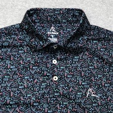 Rhoback Polo Shirt Men's Large Black All Over Print Golf Performance Lightweight