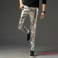 Men Faux Leather Pants Trousers Long Shine Club Dance Wear Punk Gothic Black New