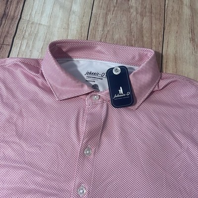 johnnie-O Performance Jersey Polo Men s M Dahlia Pink Heart Pattern $98