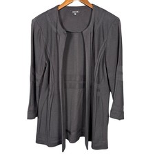 Misook Black Knit Open Front Cardigan Jacket Large Lightweight Travel Office