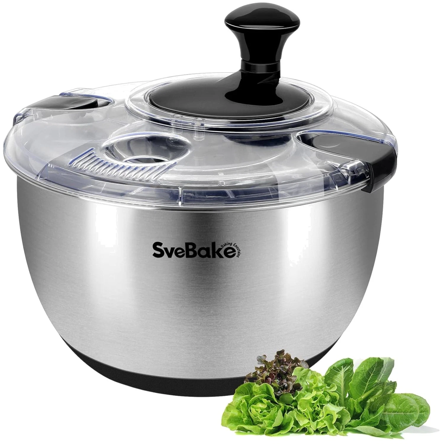 BPA-Free Salad Spinner, Crank Design - Stainless Steel Bowl