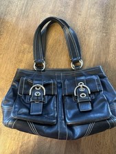 Coach Women's Black Leather SoHo Shoulder Bag Dual Handle Zip Top Pre Owned