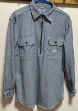 Carhartt Striped Heavy Duty Cotton 1/2 Zipped Men's Work Shirt M