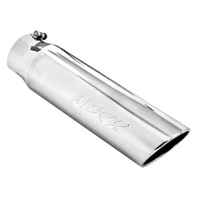 Exhaust Tip 304 SS Round Rolled Edge Angle Cut Clamp-On Mirror Polished Exhaust