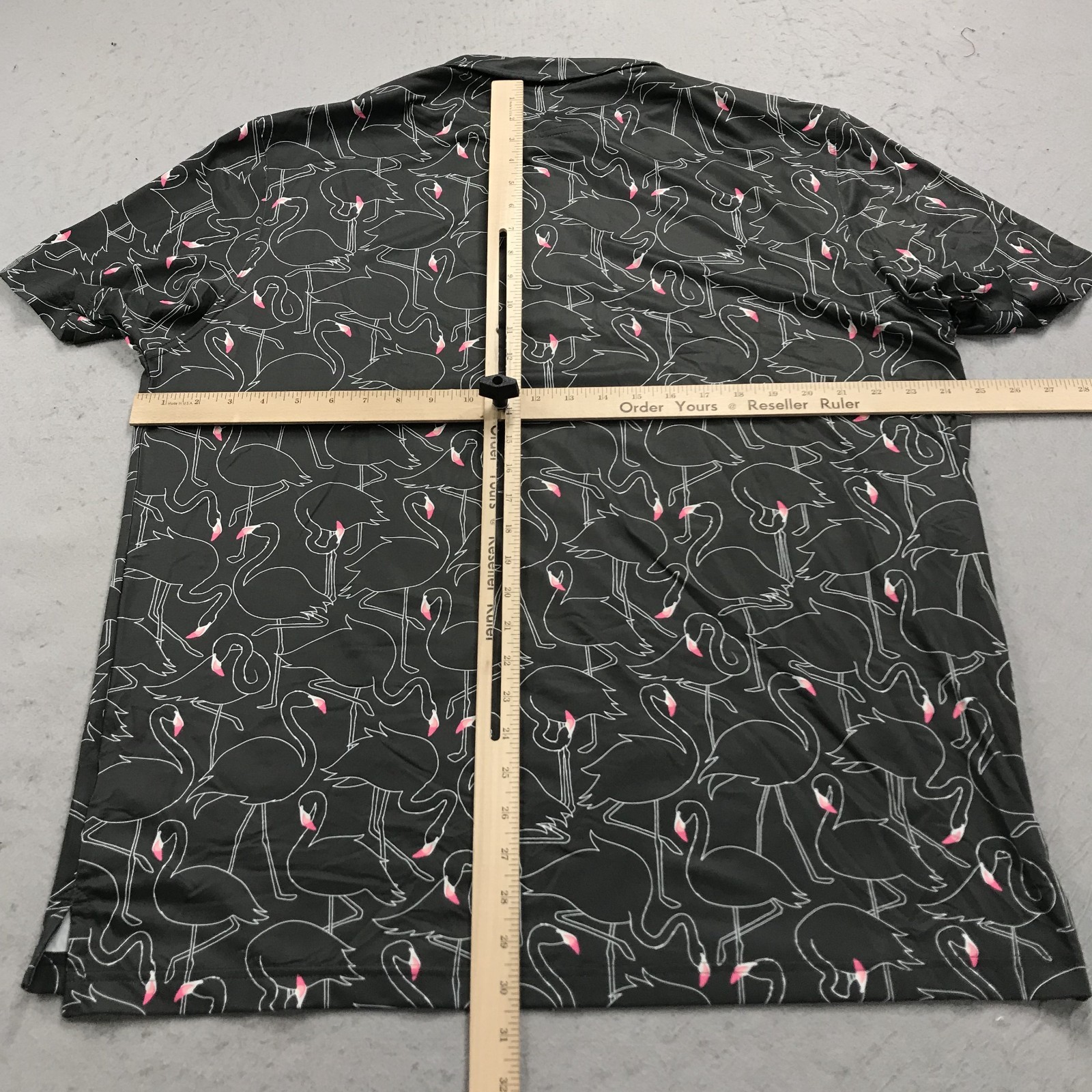 Chubbies Golf Polo Shirt Mens XL Gray Flamingo Stretch Floral Abstract Loud Logo