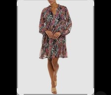 Vince Camuto V-Neck Floral Tiered Ruffle Flowy Chiffon Dress Size Medium 