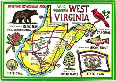Postcard Greetings From the Mountain State Wild, Wonderful West Virginia.