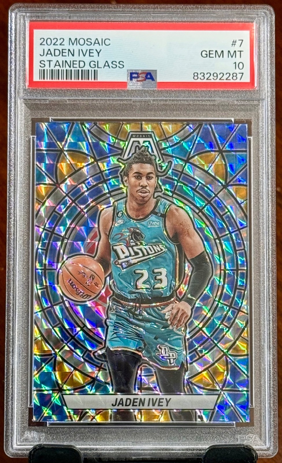 2022-23 Panini Mosaic Jaden Ivey #7 Stained Glass Pistons PSA 10 GEM MINT