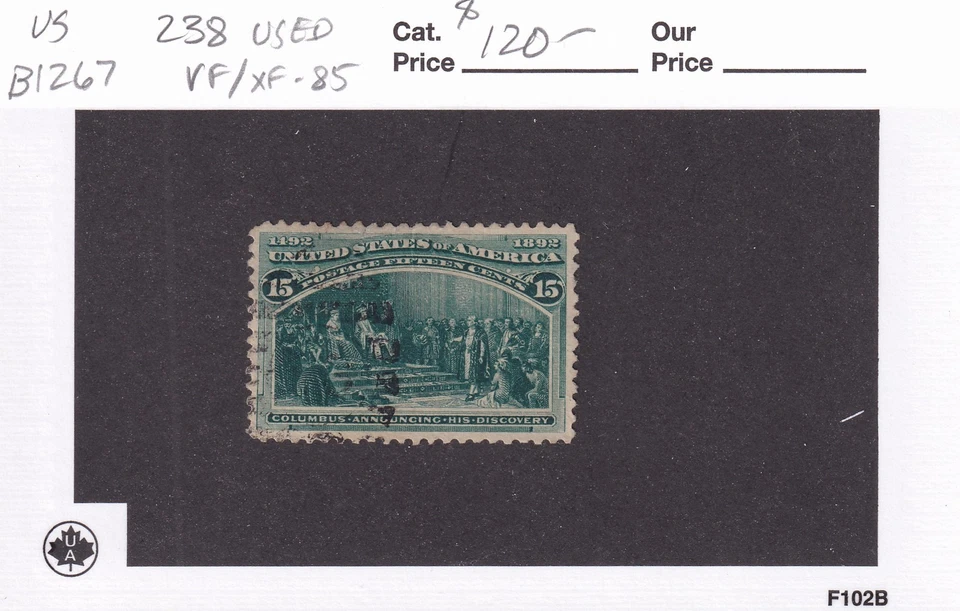 MATT'S STAMPS SCOTT #238, 15-CENT COLUMBIAN EXPO 1893 ISSUE, USED CV$120 - Image 3 of 3