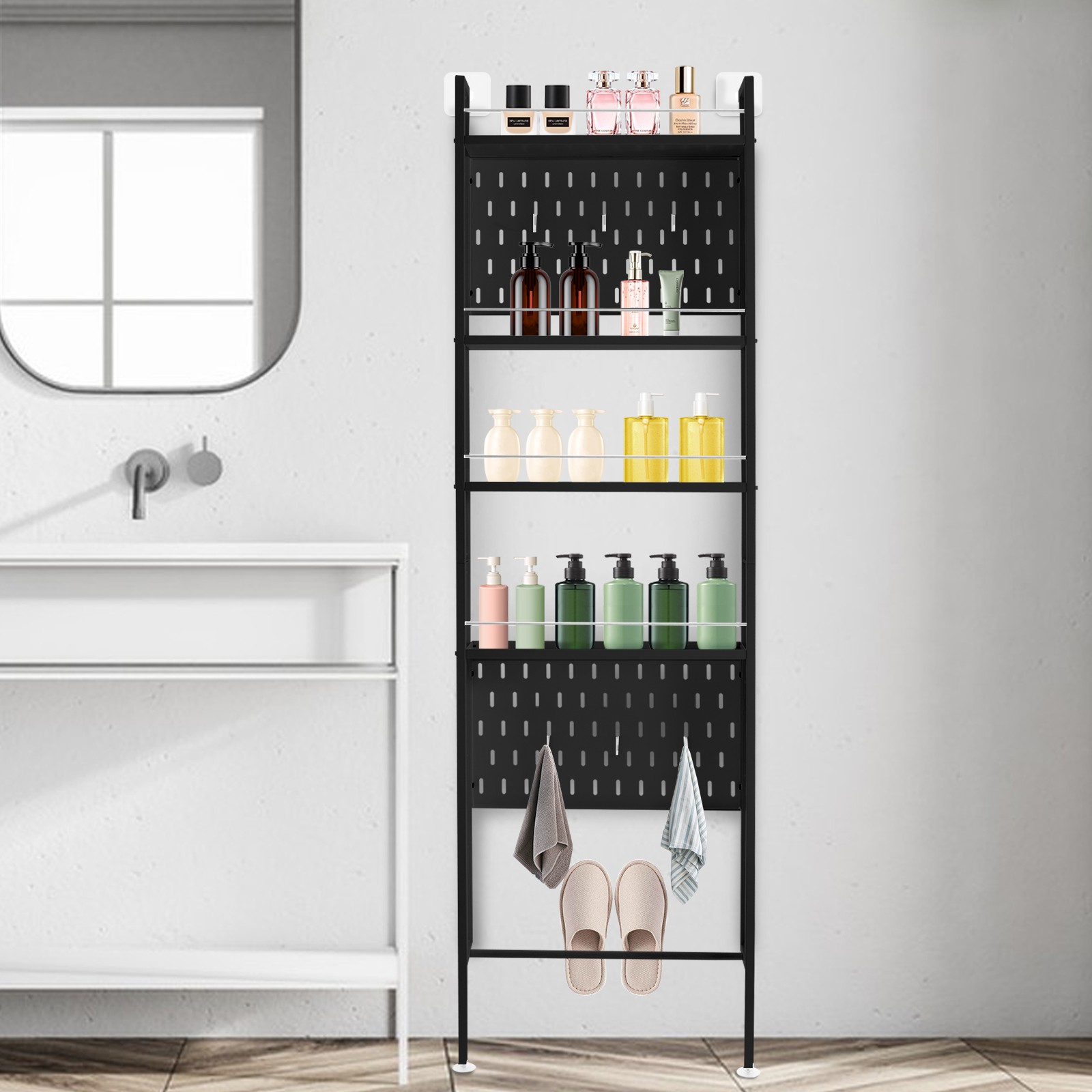 Space Saver Bathroom Organizer w/Storage Shelf Carbon Steel Bathroom Organizer