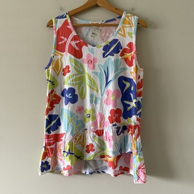 Fresh Produce Top Rainbow Blooms Fiona Tank Large Floral Ruffles Slub NWT