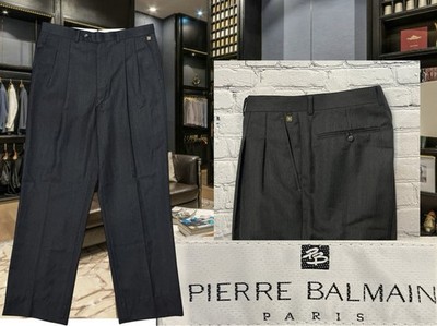PIERRE BALMAIN Paris Dress Pants Mens 35x29 Pleated Gray Italy Wool NEW