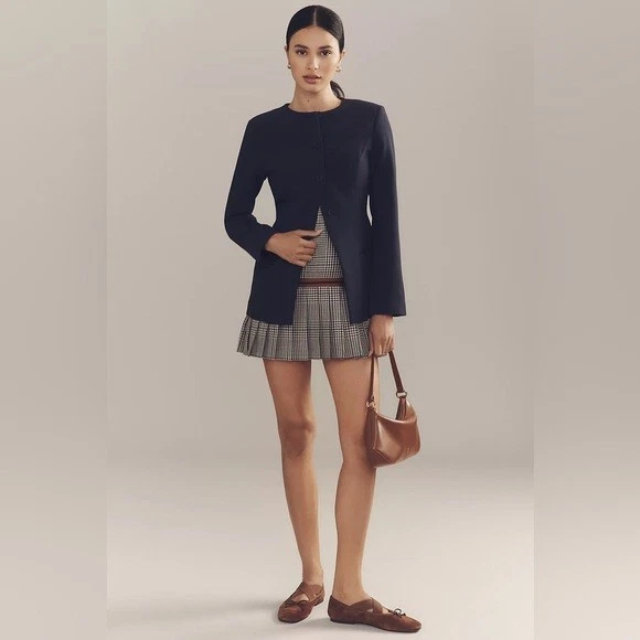 ANTHROPOLOGIE X ALIGNE Daphne Long Waisted button up navy Blazer 2