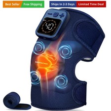 Cordless Knee Massager for Pain Relief, Newly 4 Motors Vibration, 5 Heat Leve...