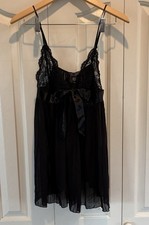 Victoria's Secret Black Babydoll Dress Lingerie Lace Bow Sheer Size Large