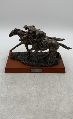 Cast Bronze Hong Kong Club Collectible Two Jockey Racing On Horseback Figurine