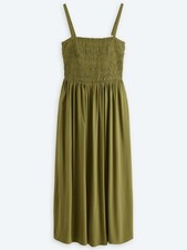 Market Spruce Alana Olive Green Smocked Bodice Midi Dress Petite Medium