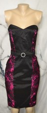 JESSICA MCCLINTOCK Black Rose Pink Strapless Dress 10 Lace Panels Jeweled Buckle