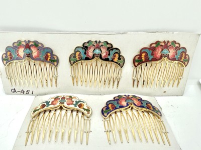 5) 1970s Cloisonne Multicolor Butterfly Hair Comb Blue  display picture 1