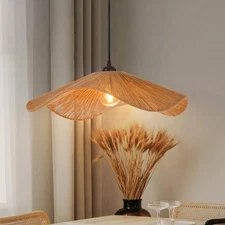 Rustic Farmhouse Chandelier Wicker Pendant Light Woven Ceiling Hanging Lighti...