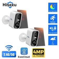 2PCS Hiseeu 4MP Outdoor Solar Battery Wireless Wifi Security Camera 2-Way Audio