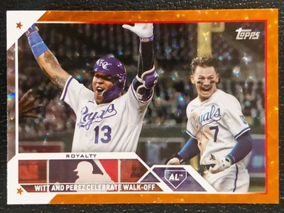 2023 Topps Update Veteran Combos Salvador Perez Bobby Witt Jr Orange Foil /299