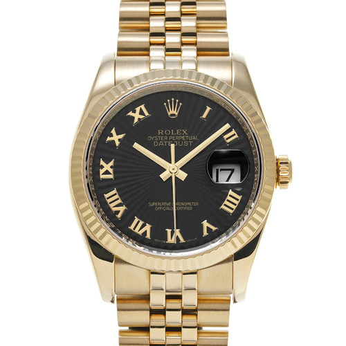 Rolex Datejust 116238 36mm Yellow Gold Black Wristwatch #WW342