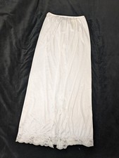 White VINTAGE 100 NYLON Skirt SLIP SLIT. Wide Lace Trimmed USA Large