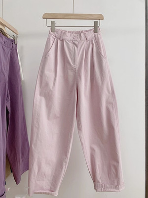 Ladies Summer Casual Wide-Leg Pants Loose Slim 9-Point Trousers Denim High Waist