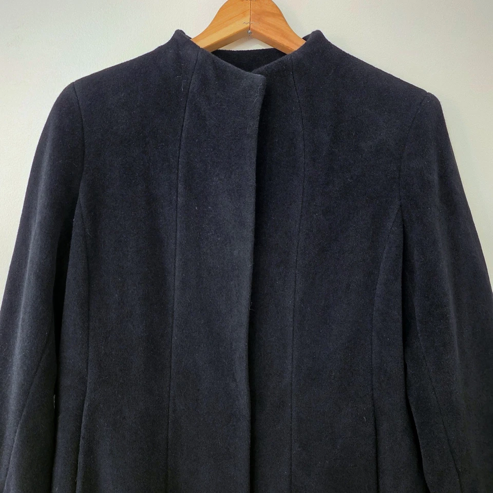 Calvin Klein Angora Wool Coat Sz 8 Black Collarless Minimalist Quiet Luxury - Image 2 of 4