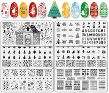 6 Pieces Christmas Nail Art Stamping Plates Kit Christmas Tree Snowflakes Ginger