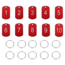 10Pcs Number Tags 1-10 Rectangle Aluminum Number Key Tags Red