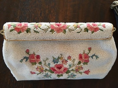 MINT POINT De BEAUVAIS FRANCE PETIT POINT CREWEL EMBROIDERY EVENING BAG VINTAGE