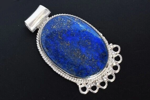 Ciondolo ovale grande pietra preziosa lapislazzuli argento sterling 925... - Immagine 3 di 4