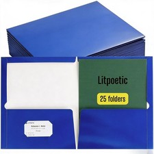 Box of 25 Glossy 2 Pocket Paper Folders, Letter Size,Blue