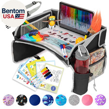 Kids Travel Tray for Car - Car Seat Tray with Activity Sheets Pens, Road Trip