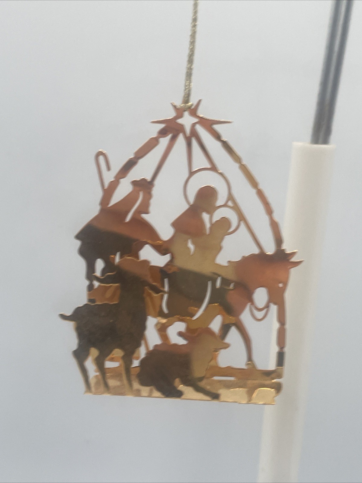 Vintage Tamerlane Gold Metal Manger Animals Christmas Ornament 1983