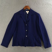 Talbots 3-Button Blazer Womens 6 Long Sleeve Lined Pure Silk Dry Clean Navy Blue